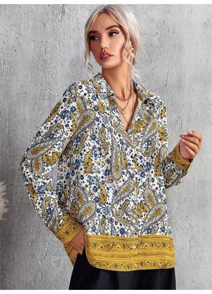 Блуза сорочка в принт zara натуральна