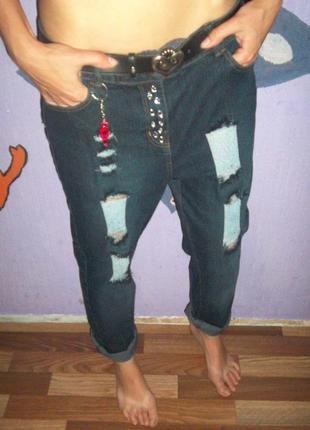Фирменные рваные джинсы george с камнями3 фото