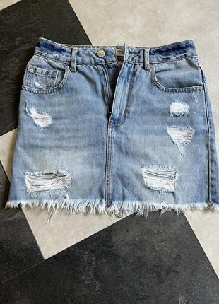 Юбка джинсовая рваная рваный край низ