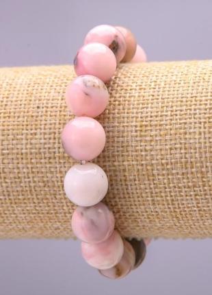 Браслет из натурального камня розовый опал гладкий шарик d-10(+-)мм на резинке обхват 18см