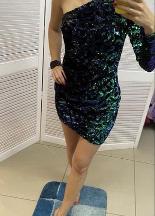 Шикарна новорічна сукня з паєткою ізумрудний колір