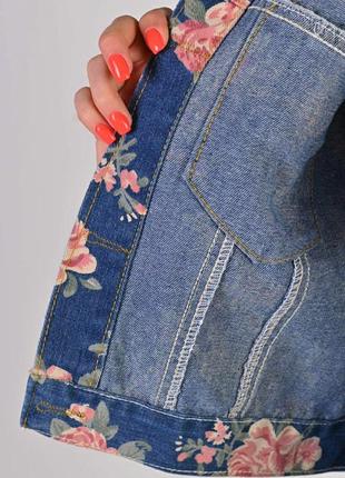 Стильный женский джинсовый пиджак в цветочный принт,джинсовка one size(44/48р.р.),см.замеры4 фото