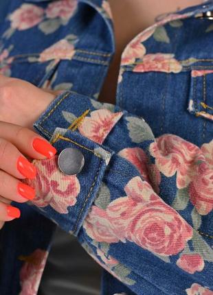 Стильный женский джинсовый пиджак в цветочный принт,джинсовка one size(44/48р.р.),см.замеры8 фото