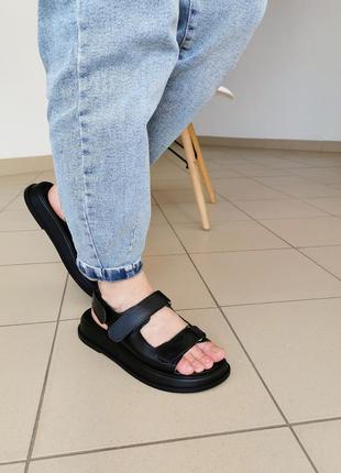 Сандалі шкіряні чорні босоніжки жіночі босоножки женские кожаные черные сандали4 фото