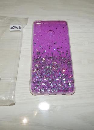 Чехол tpu glitter star для huawei p smart plus / nova 3i фиолетовый3 фото
