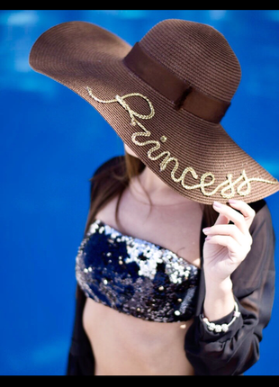 Широкополая коричневая шляпа с золотой вышивкой princess ручной работы1 фото