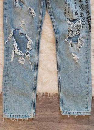 Трендові якісні джинси оригінальні з надписами в ідеальному стані 🖤zara trafaluc denimwear🖤5 фото
