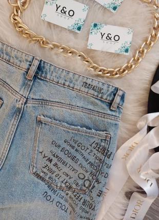Трендові якісні джинси оригінальні з надписами в ідеальному стані 🖤zara trafaluc denimwear🖤9 фото