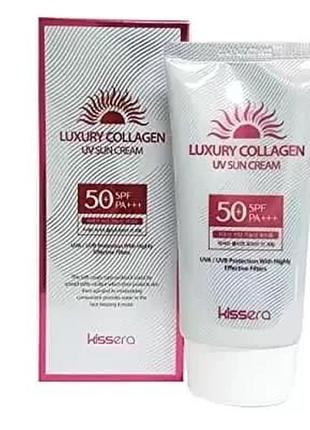 Солнцезащитный крем с коллагеном и экстрактом алоэ kissera luxury collagen uv sun spf50+ pa+++ cream2 фото