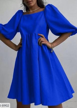 Синее хлопковое платье3 фото