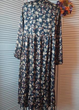 Ярусное  шифоновое платье макси длиное с люрексом и цветочным принтом большой размер3 фото