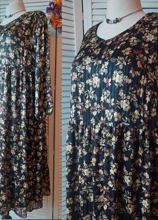 Ярусное  шифоновое платье макси длиное с люрексом и цветочным принтом большой размер4 фото