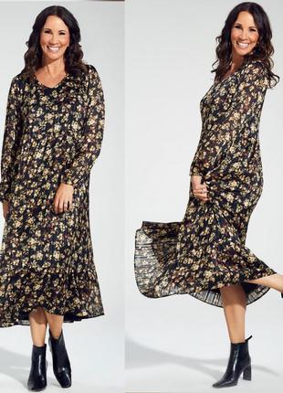Ярусное  шифоновое платье макси длиное с люрексом и цветочным принтом большой размер6 фото