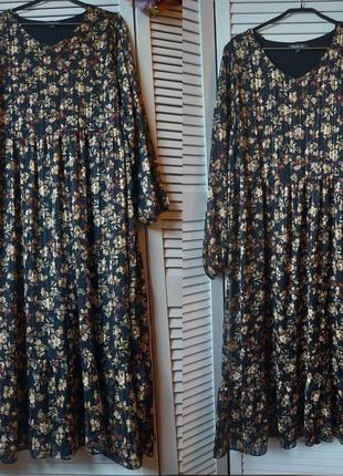 Ярусное  шифоновое платье макси длиное с люрексом и цветочным принтом большой размер5 фото