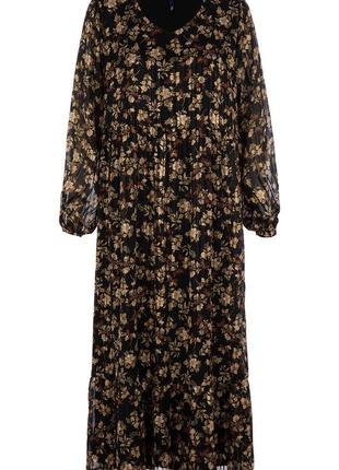 Ярусное  шифоновое платье макси длиное с люрексом и цветочным принтом большой размер7 фото