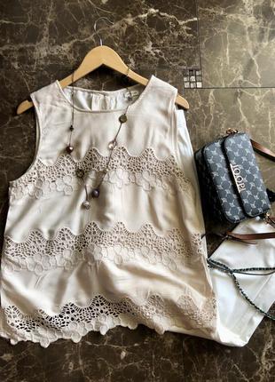 Блуза  кружевная ,топ  ,river island ,вискоза ,16 размер, пуговицы перламутр