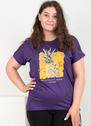Стильна фіолетова футболка з малюнком принтом оверсайз великий розмір батал