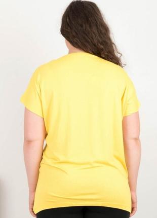 Стильная яркая желтая футболка с рисунком принтом оверсайз большой размер батал2 фото