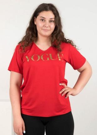 Стильна яскрава червона футболка з написом оверсайз великий розмір батал
