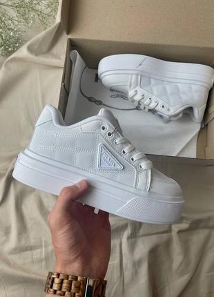 Женские кроссовки prada macro re-nylon brushed leather sneakers not lux наложка