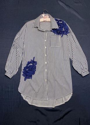 Рубашка в полоску, с шифоновыми цветами 👌