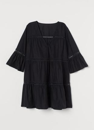 H&m пляжное хлопковое черное платье свободного кроя1 фото