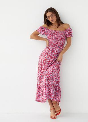 Довга сукня, відкриті плечі, лавандова