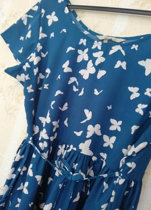 Сукня платье сарафан літо жіноче бебі дол метелики принт біле з голубим з кишенями плаття жіноче літо метелики синє міні короткий