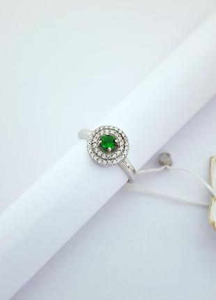 Срібна каблучка кільце зелений камінь 17.5 розмір