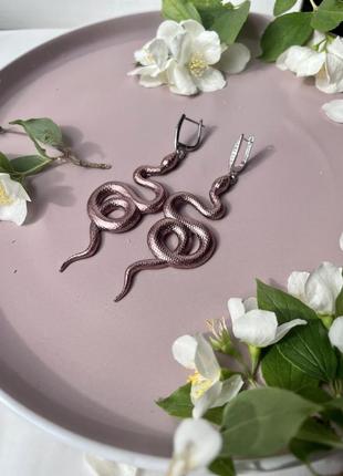 Ніжно рожеві , сережки змії1 фото
