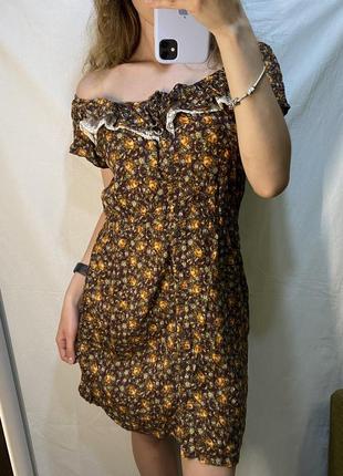 Вискозное лёгкое коричневое платье в цветочек от zara