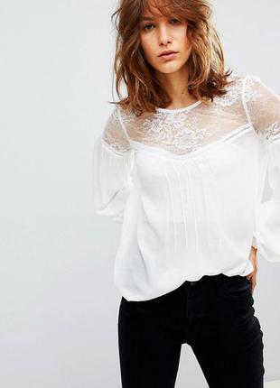 Біла блуза з мереживом бохо !!! ціна на сайті $32.00 !!!1 фото