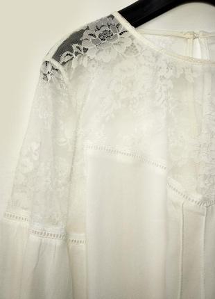 Біла блуза з мереживом бохо !!! ціна на сайті $32.00 !!!3 фото