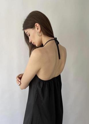 Трендовое, чёрное миди платье с открытой спиной / платье комбинация/ в бельевом стиле