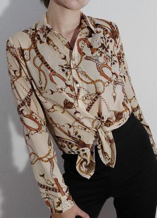 Сорочка із принтом бежево-коричнева