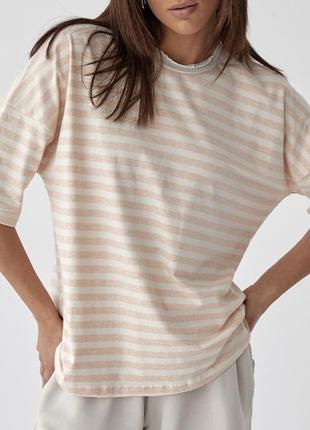 Женская полосатая футболка на лето, 100% хлопок