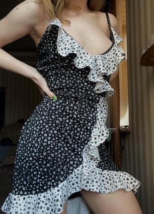 Літня чорно-біла сукня/плаття в горошок2 фото