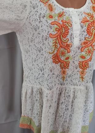 Красивая кружевная туника, блуза с вышивкой, трапеция   №11bp