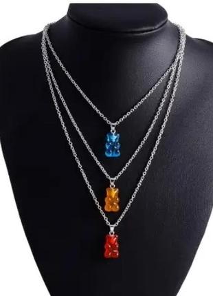 Ожерелье с желейными мишками разноцвтное - длина 50см, цинковый сплав, смола2 фото