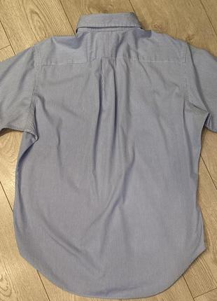 Бавовняна сорочка у синю смужку з коротким рукавом2 фото