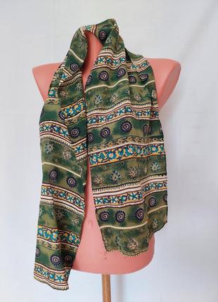 Шелковый винтажный шарфик в зеленый принт) шов роуль ( 25 см на 120 см)4 фото