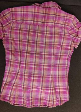 Рубашка в клетку короткий рукав шведка розовая карманы на груди хлопок xs s h&m2 фото