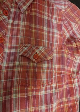 Рубашка в клетку короткий рукав шведка оранжевая коралловая карманы на груди хлопок xs s h&m2 фото