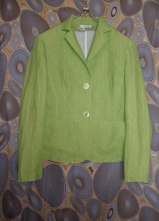 Летний льняной жакет пиджак классика clement зеленого цвета тренд1 фото