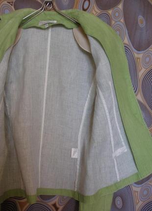 Летний льняной жакет пиджак классика clement зеленого цвета тренд4 фото