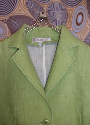 Летний льняной жакет пиджак классика clement зеленого цвета тренд2 фото