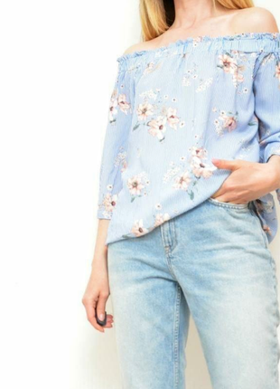 Блузка открытые плечи в полоску цветочный принт f&f4 фото