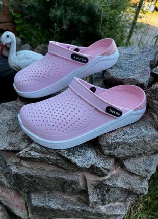 Кроксы crocs сабо женские пудровые силиконовые2 фото