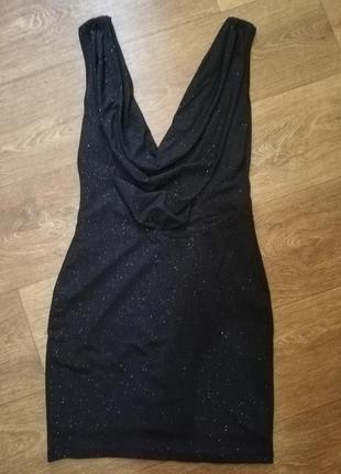 Платье платье нового года женское платье короткое черное вечернее мини женское блестящее вырез открытая спина вечерний нарядное праздничное без рукавов