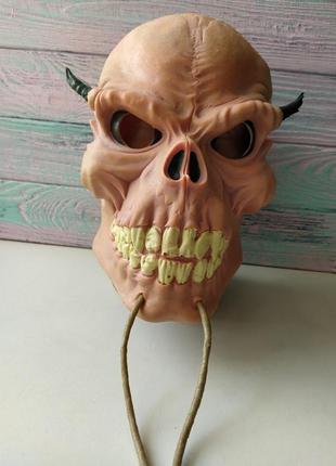 Маска резиновая череп с рогами, для фотосессии, вечеринки или хэллоуина, косплей2 фото